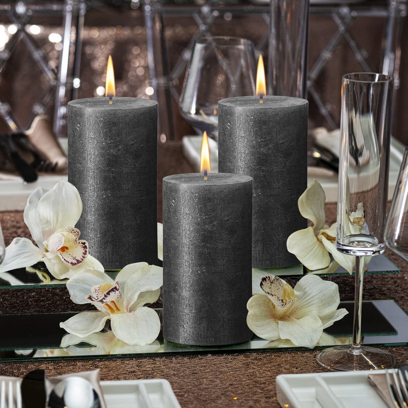 بولسوس شموع عمود معدنية لامعة باللون الأسود من BOLSIUS - 2.75 × 7.5 بوصة - جودة أوروبية ممتازة - تتضمن شمع نباتي طبيعي - شموع زفاف غير معطرة لمدة 85 ساعة - Image 5